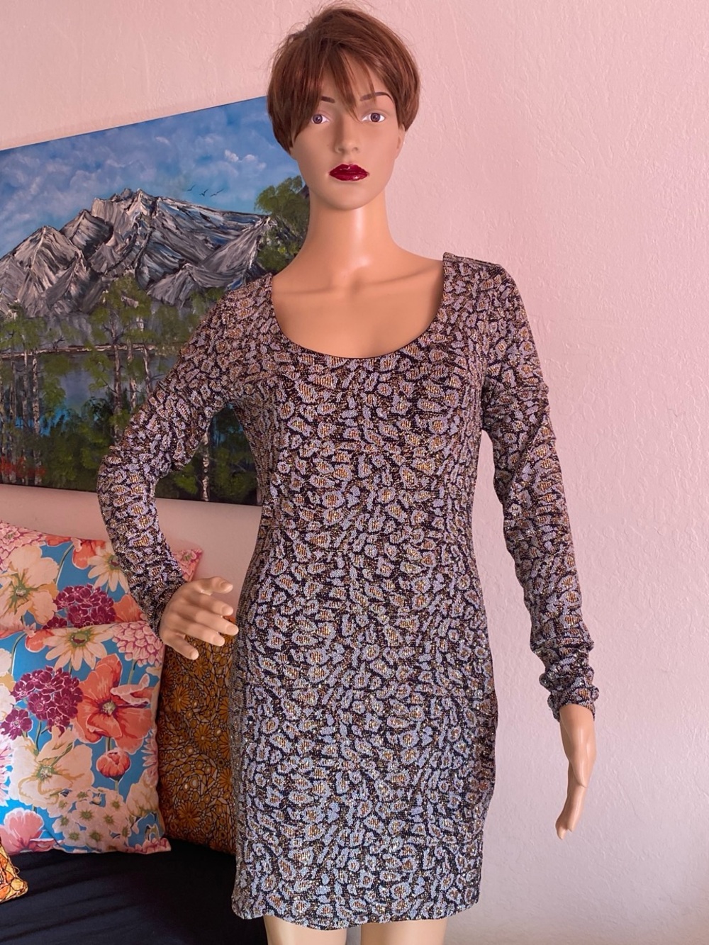 Metallic Animal Print Mini Beaded Dress - Black/Gold/White